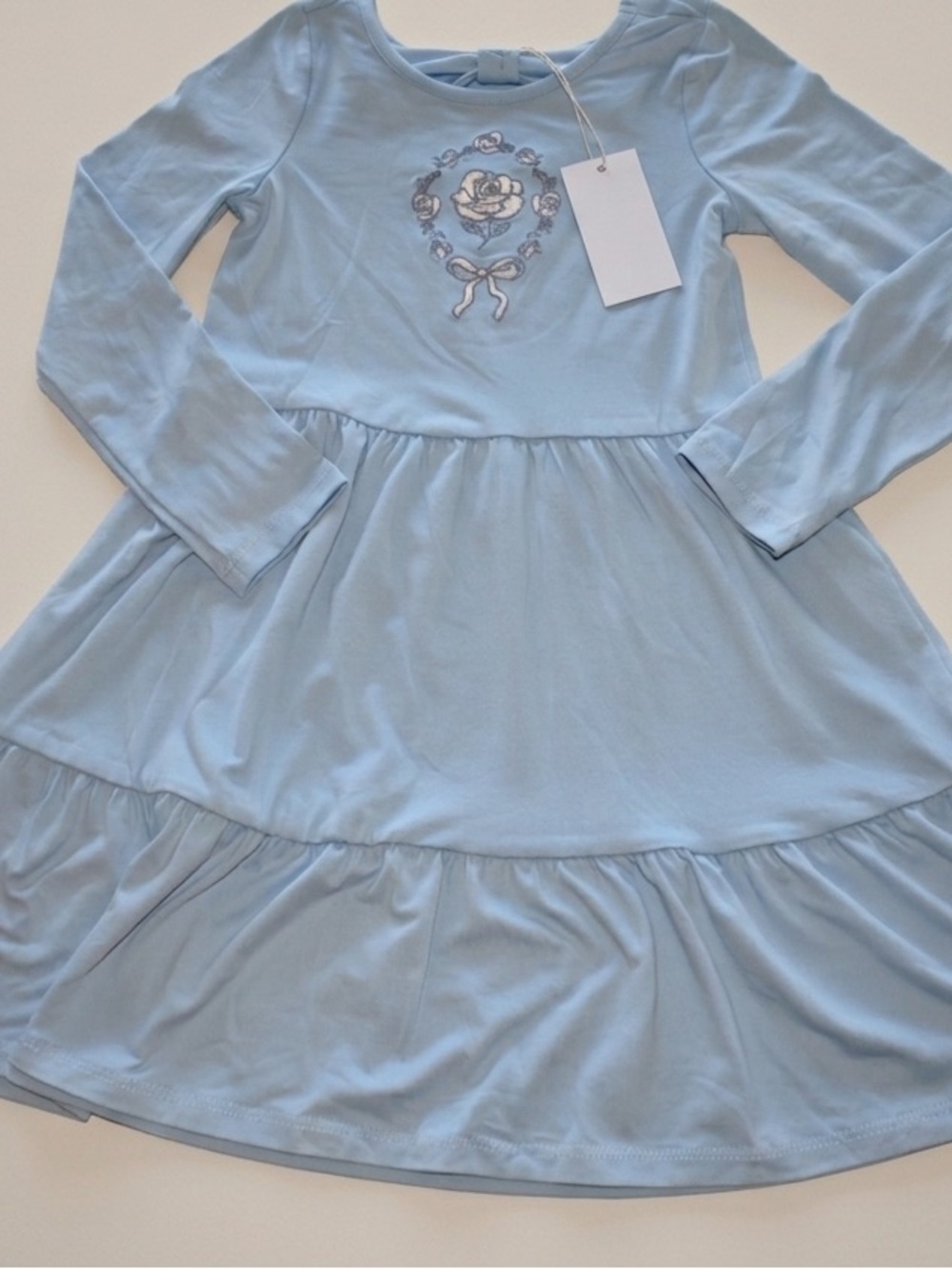 Girls' Light Blue Floral Heart Long-Sleeve Dress